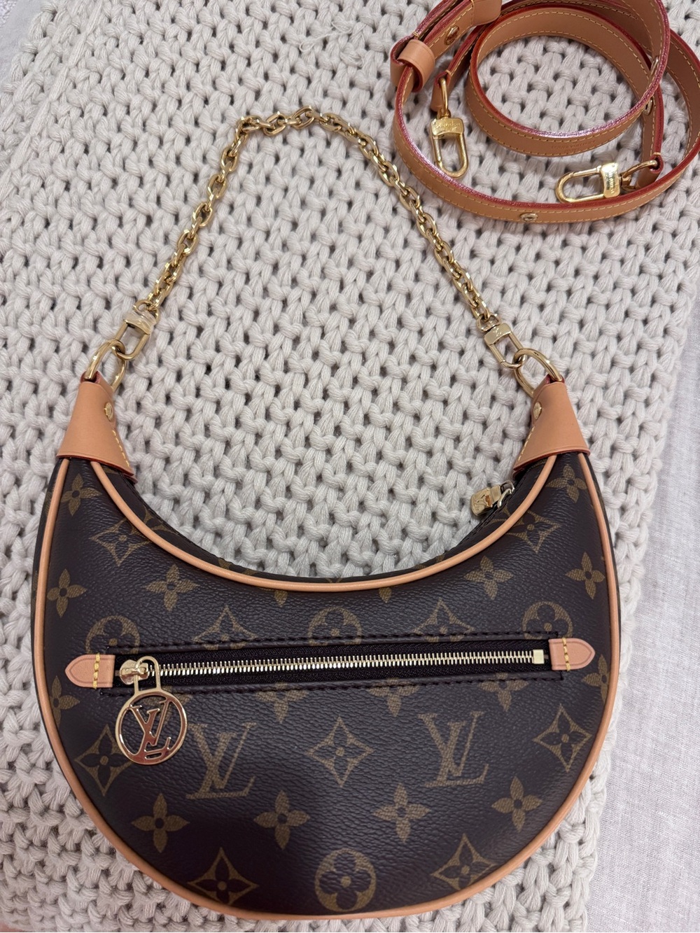 Louis Vuitton Monogram Crescent Shoulder Bag with Gold Hardware